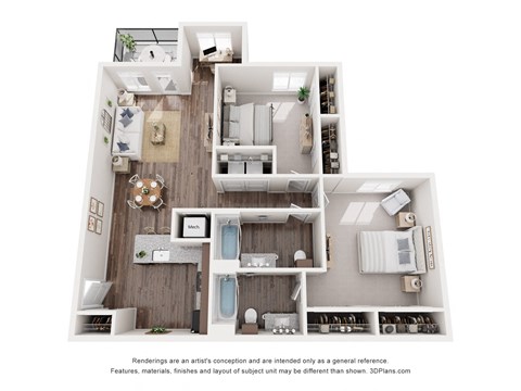a 3d floor plan of a 2100 sq ft apartment